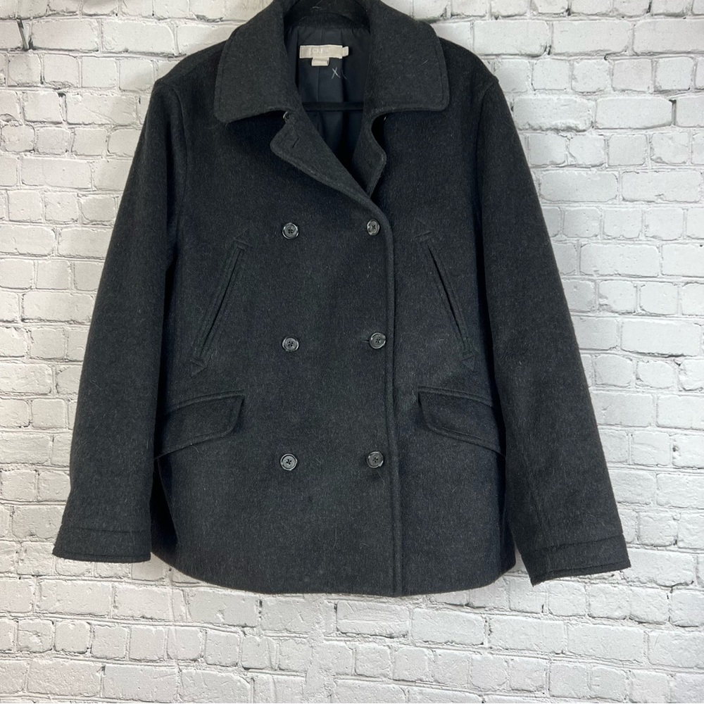 J Crew Woman’s‎ Wool Pea Coat Black Size Large Double Breasted Classic